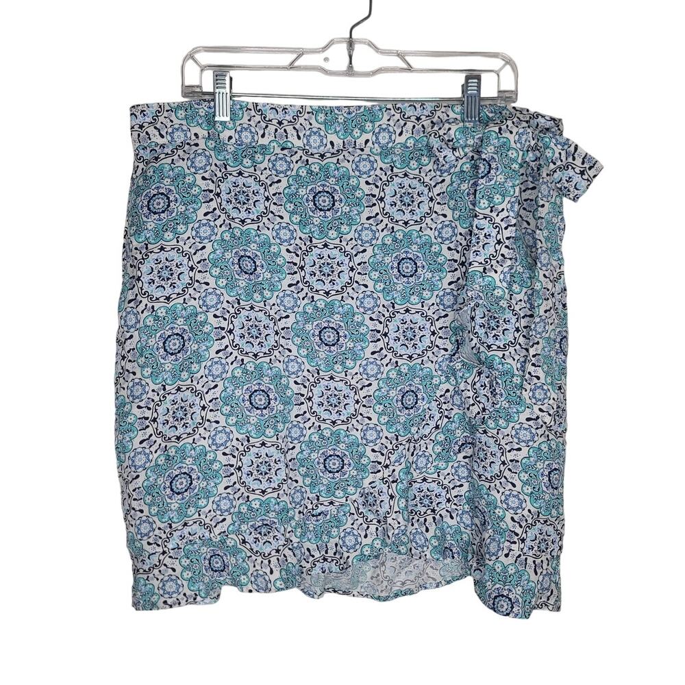 NWT Ann Taylor Loft linen blend blue mandala print wrap skirt - 10